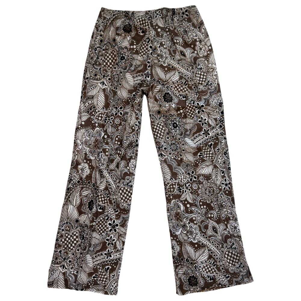 Talbots Paisley Cotton Flare Pants Women's 2 Petite 2P Brown Boho Retro Earthy - Picture 5 of 10